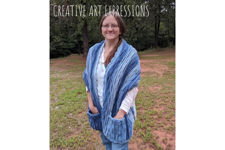 Sea Breeze Pocket Shawl in True Blue Adult Long