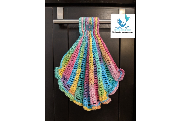 Seashell Hand Hanging Towel in Brights with Ruffle