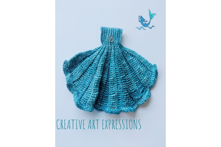 Seashell Hanging Towel with Ruffle in Teal