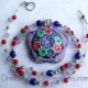 Creative Art Expressions Handmade Red Green Purple Blue Flower Beaded Necklace J