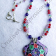 Creative Art Expressions Handmade Red Green Purple Blue Flower Beaded Necklace J