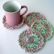 Red Pink Green Crocheted Christmas Coasters