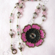 Creative Art Expressions Handmade Pink & Gold Crystal Flower Necklace Jewelry