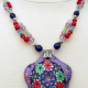 Creative Art Expressions Handmade Red Green Purple Blue Flower Beaded Necklace J