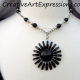 Creative Art Expressions Handmade Black & Silver Zinnia Necklace Jewelry Design