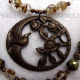 Brown Green & Brass 3 Strand Bird Necklace Jewelry
