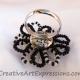 Creative Art Expressions Handmade Black & White Seed Bead Flower Ring Jewelry De