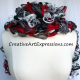 Creative Art Expressions Hand Knitted Red White & Gray Ruffle Scarf