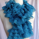 Creative Art Expressions Hand Knit Turquoise Lace Ruffle Scarf