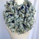 Knit Blue Flora Fabric Lined Ruffle Scarf Knit Blue Flora Fabric Lined Ruffle Scarf