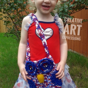 Red White Blue Owl Purse Crocheted