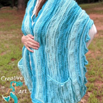 Sea Breeze Pocket Shawl Long in Aqua Seas