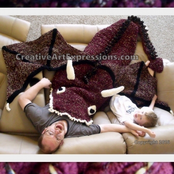 Dragon Blanket Crocheted Adult Teen Burgundy & Gold