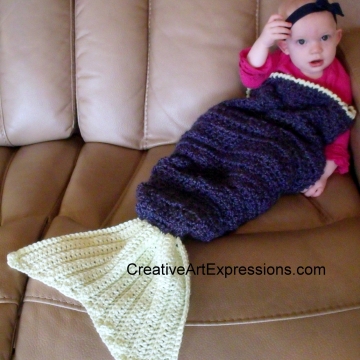 Hand Crocheted Purple & Green Baby Mermaid Blanket