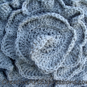 Creative Art Expressions Hand Crocheted Mist Rose Pillow