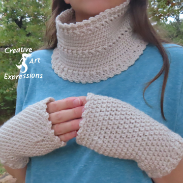 Crocheted Linen Colored Infinity Scarf & Gloves Set Crocheted Linen Colored Infinity Scarf & Gloves Set