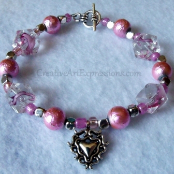 Creative Art Expressions Handmade Pink & Silver Bracelet Jewelry