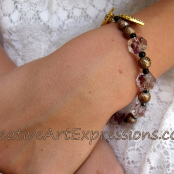 Creative Art Expressions Handmade Mahogany Blue & Gold Bracelet Jewelry
