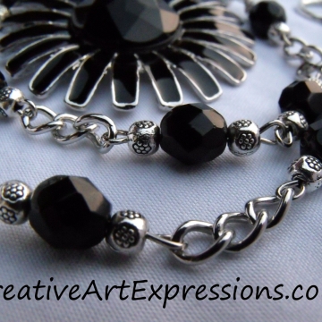 Creative Art Expressions Handmade Black & Silver Zinnia Necklace Jewelry Design Creative Art Expressions Handmade Black & Silver Zinnia Necklace Jewelry Design