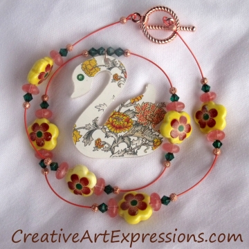 Creative Art Expressions Handmade Summer Swan Necklace