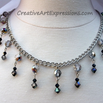 Creative Art Expressions Black & Silver Crystal Necklace & Earring Set Jewelry D