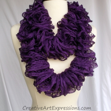 Creative Art Expressions Hand Knitted Neon Purple Ruffle Scarf