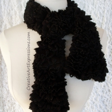 Creative Art Expressions Hand Knitted Black Ribbon Scarf