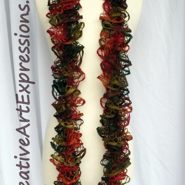 Creative Art Expressions Hand Knitted Autumn Ruffle Scarf