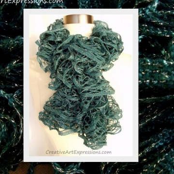 Knitted Persian Blue Ruffle Scarf