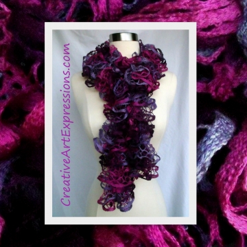 Hand Knitted Pink & Purple Ruffle Scarf
