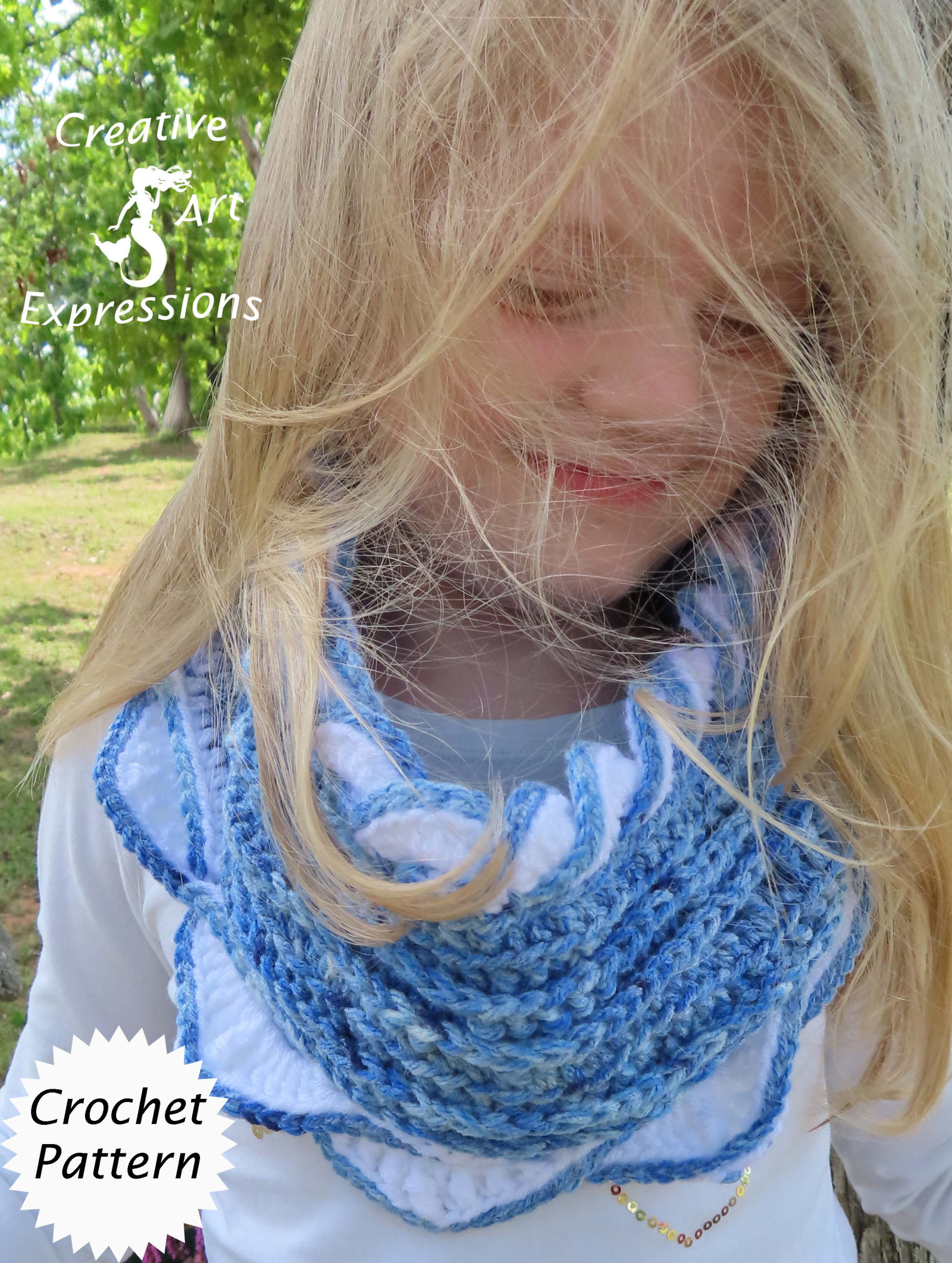 Sea Breeze Infinity Scarf Child 2-10 Crochet Pattern Ocean Crochet
