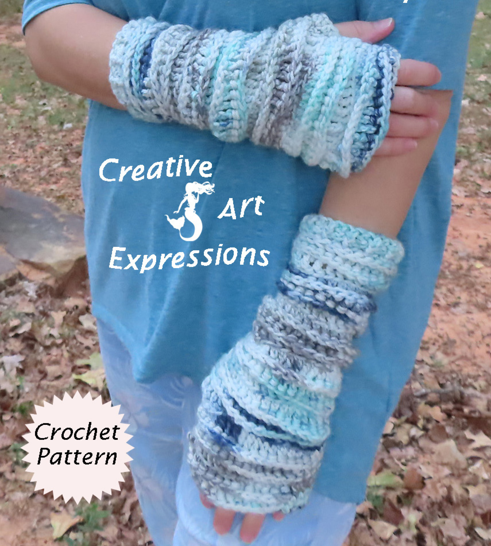 Sea Breeze Fingerless Gloves Adult Teen Crochet Pattern Ocean