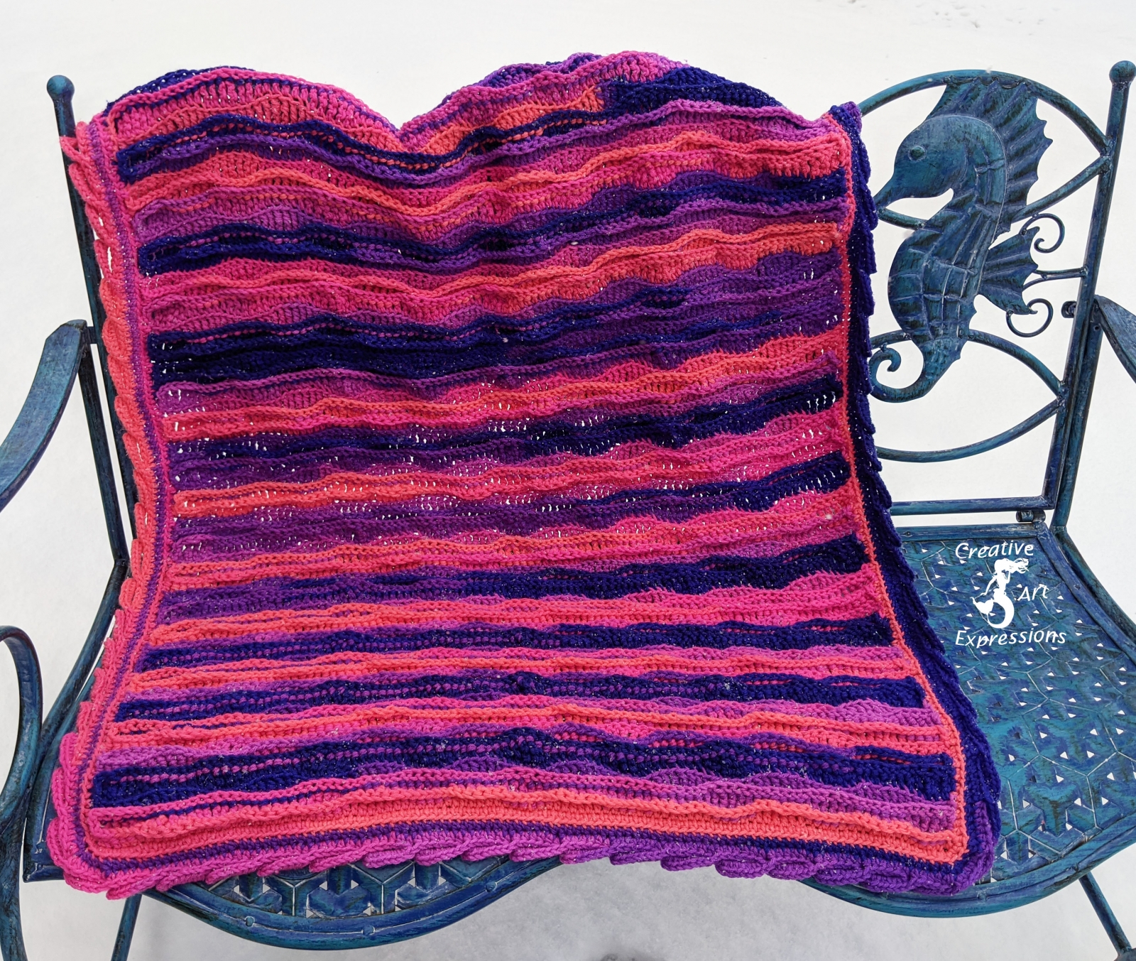 Pink and blue crochet blanket on sale