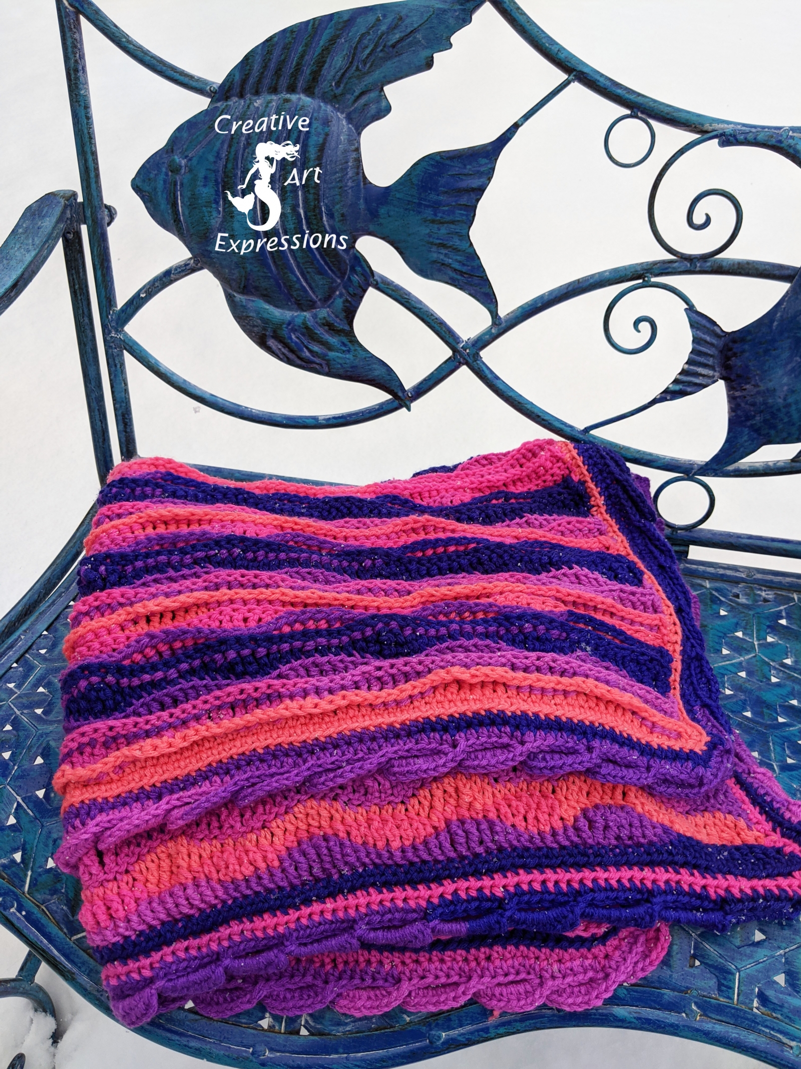 Flamingo Bay Sea Breeze Crocheted Baby Blanket Crib Size or Lap