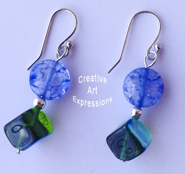 Green & Blue Earrings Platinum Plated Hooks