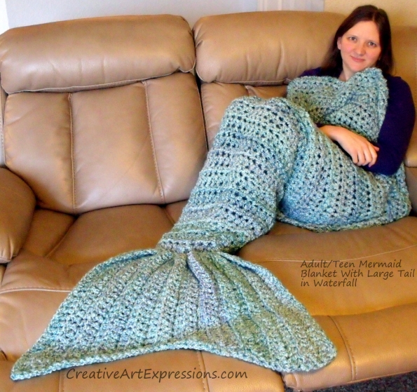 Mermaid Blanket Adult/Teen Large Fin in Waterfall