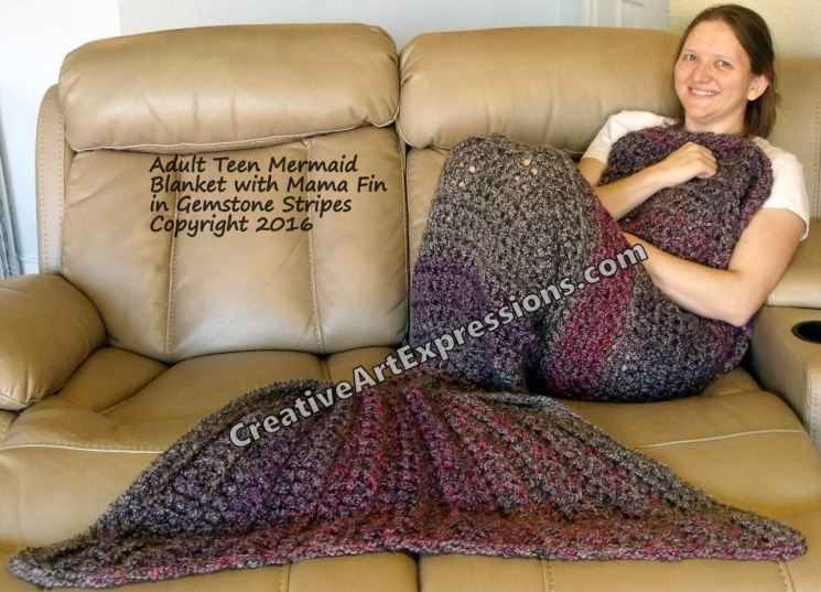 Mermaid Blanket Adult Teen Mama Fin in Gemstone Stripes