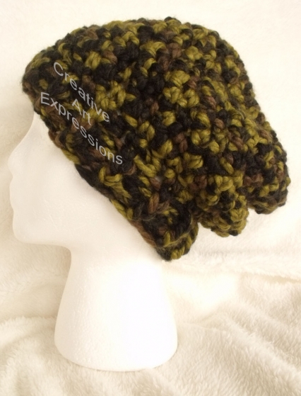 Chunky Slouchy Adult Teen Crochet Hat in Jungle