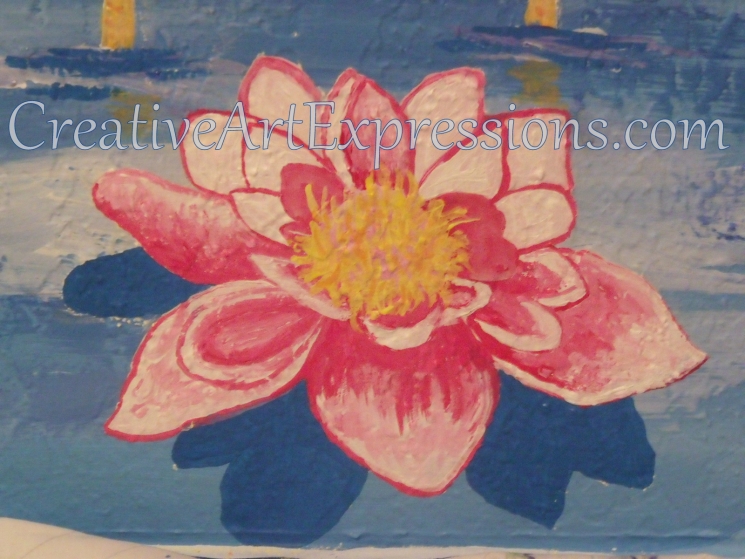 Creative Art Expressions Hand Painted Water Lily On Rainforest Mural. 8-5-2011