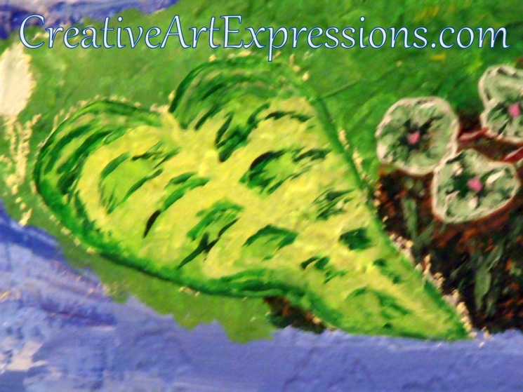 Creative Art Expressions Hand Painted Large Leaf on Rainforest Mural. 8-17-2011