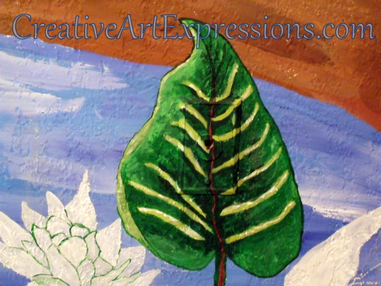 Creative Art Expressions Hand Painted Leaf On Rainforest Mural. 8-22-2011