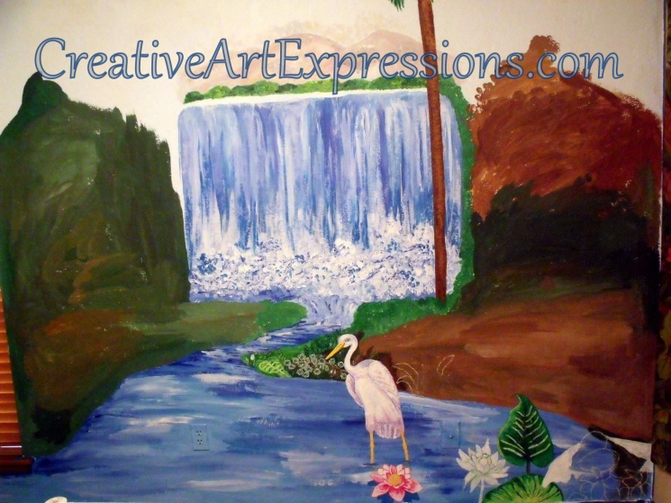 Creative Art Expressions Hand Painted Rainforest Mural In Progress. 8-22-2011