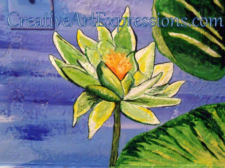 Creative Art Expressions Hand Painted Water Lily On Rainforest Mural. 8-23-2011