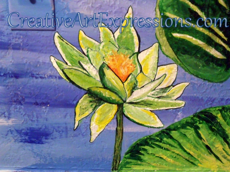 Creative Art Expressions Hand Painted Water Lily On Rainforest Mural. 8-23-2011 Creative Art Expressions Hand Painted Water Lily On Rainforest Mural. 8-23-2011