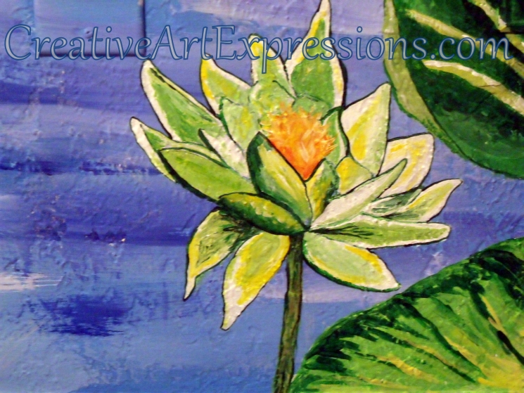 Creative Art Expressions Hand Painted Water Lily On Rainforest Mural. 8-23-2011