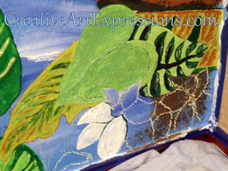 Creative Art Expressions Hand Painted Leaf Cluster On Rainforest Mural. 8-24-2011
