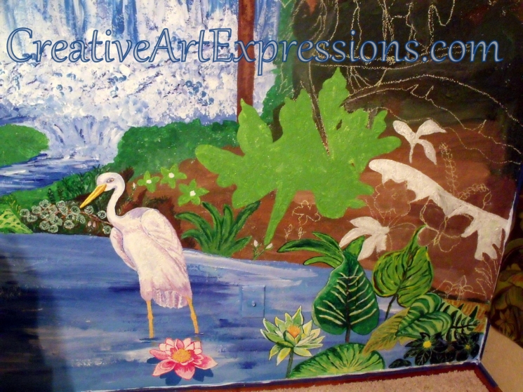 Creative Art Expressions Hand Painted Rainforest Mural in Progress 1-8-2012