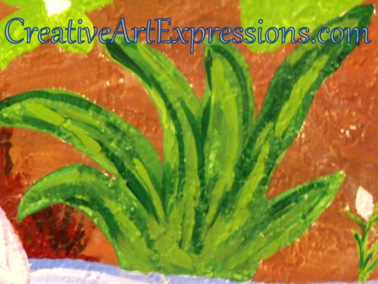 Creative Art Expressions Hand Painted Plant On Rainforest Mural in Progress 1-8-2012