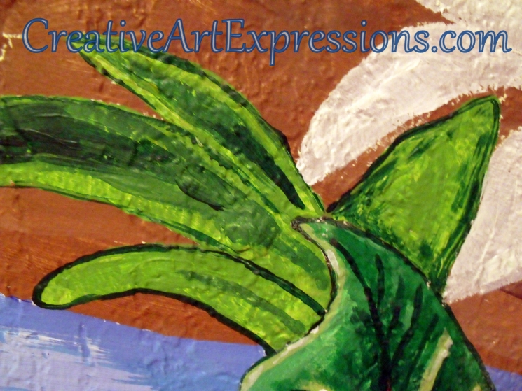 Creative Art Expressions Hand Painted Plant on Rainforest Mural in Progress 1-8-12