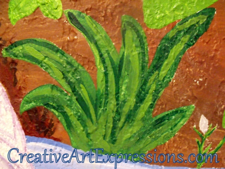 Creative Art Expressions Hand Painted Plant on Rainforest Mural in Progress 1-8-12